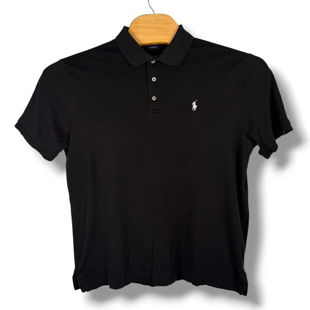 Polo Ralph Lauren Polo Shirt Men Large Black Classic Fit Cotton Preppy Pony GOlf